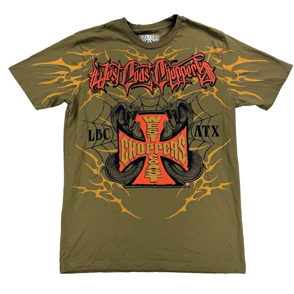 Mens West Coast Choppers Graphic T Shirt Jesse James ATX Austin Texas Brown Sz L